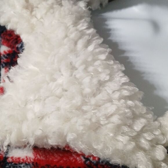 Steve Madden Red Navy Plaid Fleece Faux Fur Sherpa Lined Hooded Coat Sz S NWOT - Picture 4 of 10